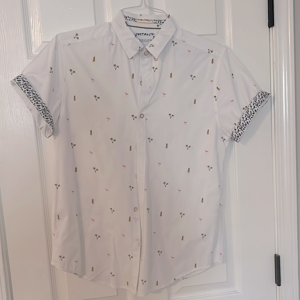Denim and Flower Short Sleeve Button Down